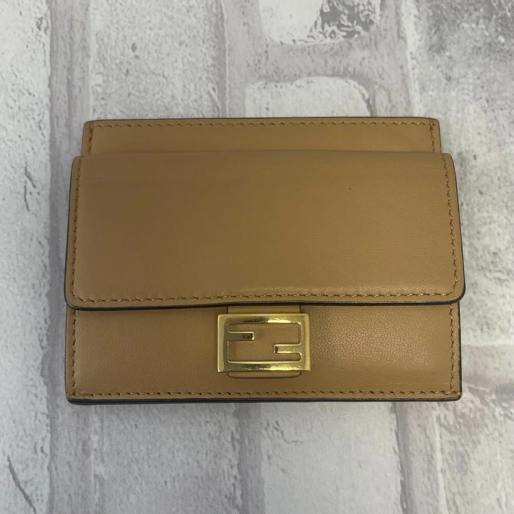Fendi Baguette Dark Beige Card Holder Nappa Leather - Preowned